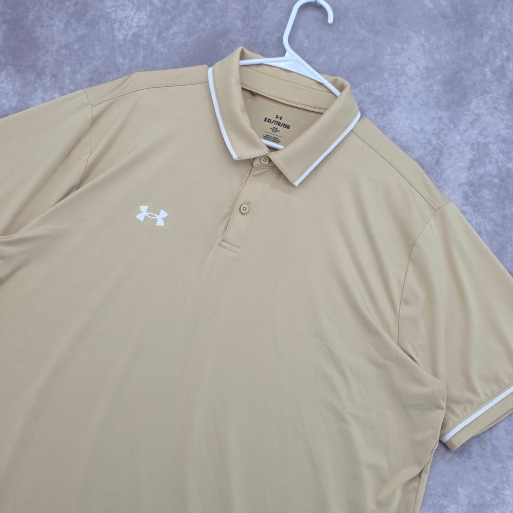 Under Armour Mens‎ Performance Polo Shirt XXL Tan Khaki Short Sleeve Loose Fit